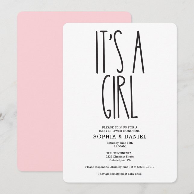 Invitation Rustic Farmhouse C'est une fille Baby shower Invit (Devant / Derrière)