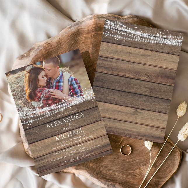 Invitation Rustic Farmhouse String Lights Mariage photo (Créateur téléchargé)