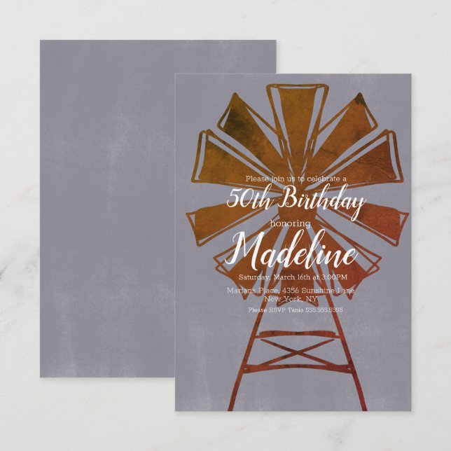 Invitation Rustic Farmhouse Windmill 50e anniversaire (Devant / Derrière)
