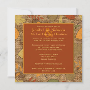 Invitation Rustic FAUX Burlap & Autumn Leaves Mariage Invite