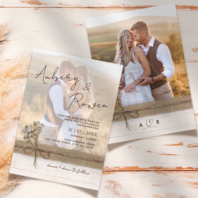 Invitation Rustic Faux Burlap Boho Mariage photo (Créateur téléchargé)
