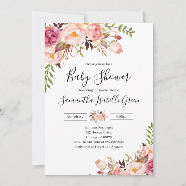 Invitation Rustic Floral Baby Shower (Devant)