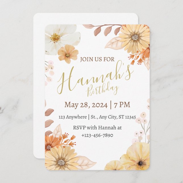 Invitation Rustic Floral For Women – Boho Fall Flowers (Devant / Derrière)