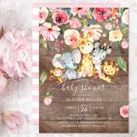 Rustic Floral Girls Safari Animaux Baby shower