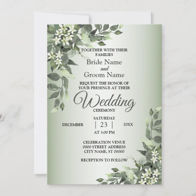 Invitation Rustic Floral Greenery Eucalyptus Leaves Wedding (Devant)