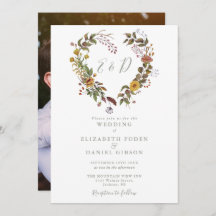 Rustic Floral Heart Sage Green Photo Mariage