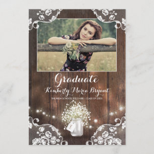 Invitation Rustic Floral Mason Jar Photo Graduation Party