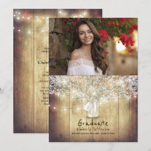 Invitation Rustic Floral Mason Jar Photo Graduation Party