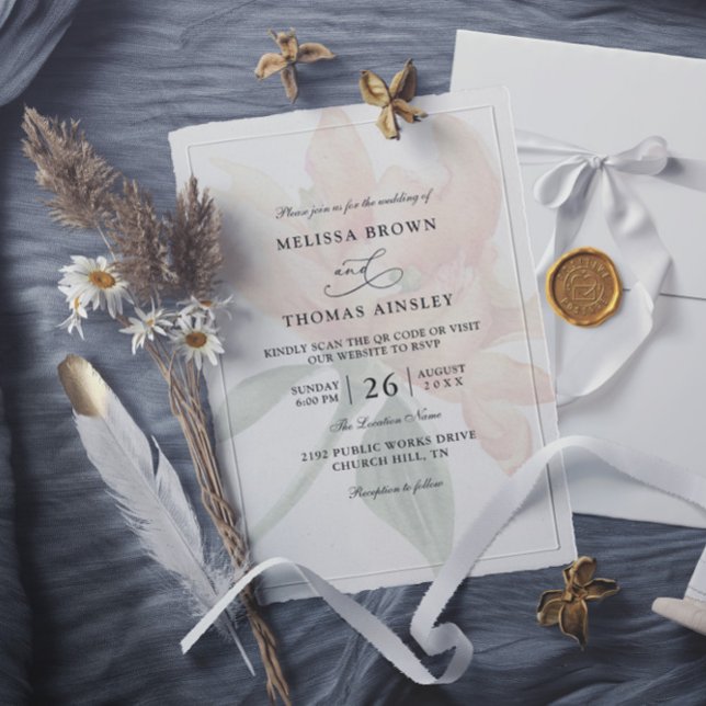 Invitation Rustic Floral Neutral Budget QR Code Wedding (Créateur téléchargé)