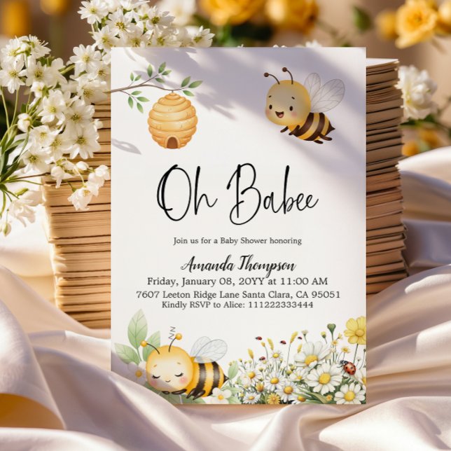 Invitation Rustic Floral Oh Babee Honey Bee Baby Shower (Créateur téléchargé)