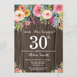 Invitation Rustic Floral Surprise 30e anniversaire