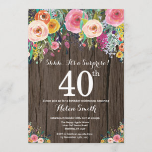 Invitation Rustic Floral Surprise 40e anniversaire