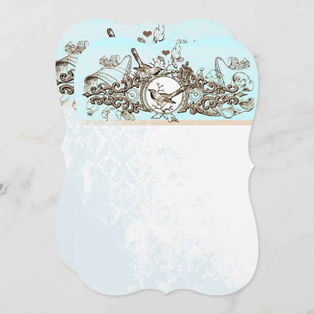 Invitation Rustic Forest Birds Bronze Scroll Mariage (Devant / Derrière)