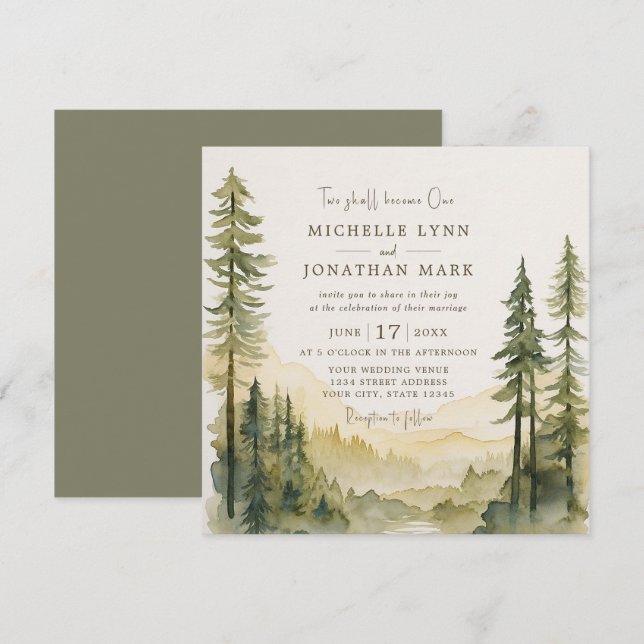 Invitation Rustic Forest Evergreens Mariage chrétien (Devant / Derrière)
