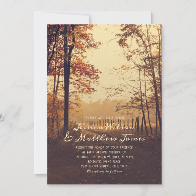 Invitation Rustic Forest Fall Woods Country Farm Mariage (Devant)