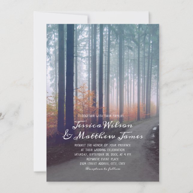 Invitation Rustic Forest Fall Woods Country Farm Path Mariage (Devant)