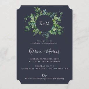 Invitation Rustic Forest Folift Marine Blue Engagement Party