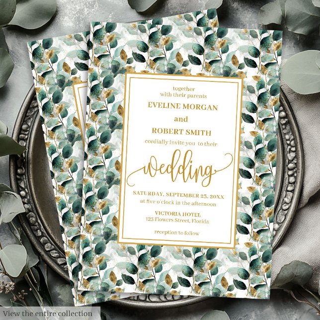 Invitation Rustic Forest Green Gold Greenery Mariage invite (Rustic Forest Green Gold Greenery Wedding Invitation)