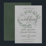 Invitation Rustic Forest Green Leaves Elegant Gray Wedding<br><div class="desc">These beautiful wedding invitation features a rustic design with sprigs of rust forest green colored leaves and modern script lettering on a marbled gray colored background. Sophisticated,  classy,  and chic,  these invites are perfect for an outdoor ceremony.</div>
