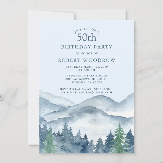 Invitation Rustic Forest Mountains 50e anniversaire fête (Devant)