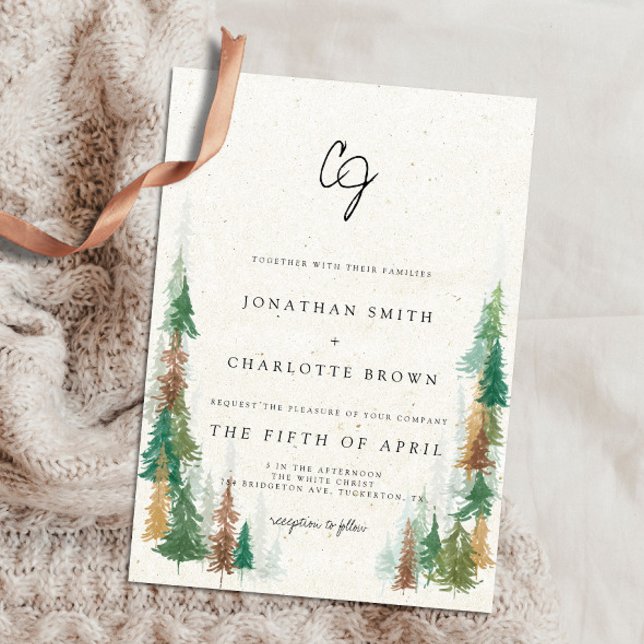Invitation Rustic Forest & Mountains Monogram Mariage (Créateur téléchargé)