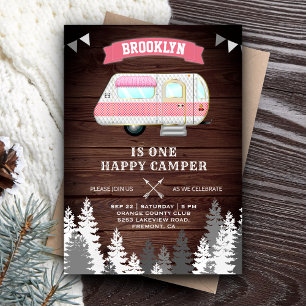 Invitation Rustic Forest One Happy Camper 1er Anniversaire