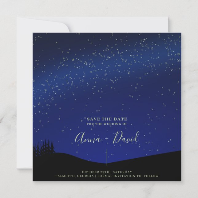 Invitation Rustic Forest Starry Nuit Mariage Enregistrer La D (Devant)