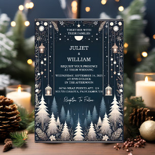 Invitation Rustic Forest Stars Neige brillant Mariage d'hiver