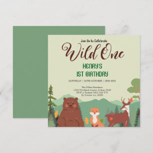 Invitation Rustic Forest Woodland Animals Wild One Birthday