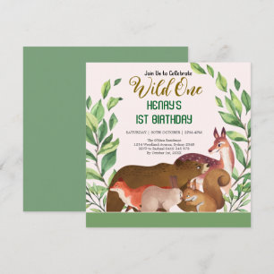 Invitation Rustic Forest Woodland Animals Wild One Birthday