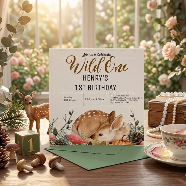 Invitation Rustic Forest Woodland Animals Wild One Birthday (Créateur téléchargé)