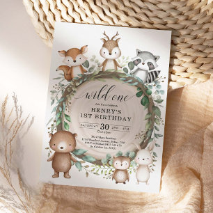 Invitation Rustic Forest Woodland Animals Wild One Birthday