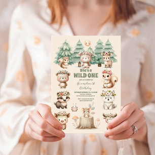 Invitation Rustic Forest Woodland Animals Wild One Birthday