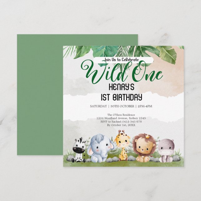 Invitation Rustic Forest Woodland Animals Wild One Birthday (Devant / Derrière)