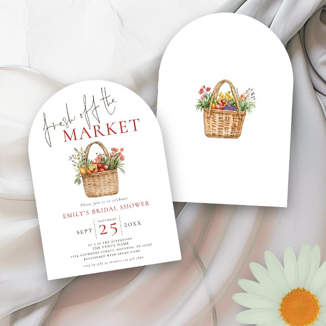 Invitation Rustic Fresh off Market Fête des mariées Arch (Front and back view)