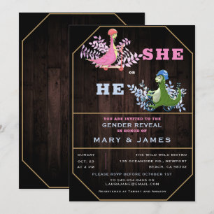 Invitation Rustic Funny Dinosaures Foliage Genre Reveal Party