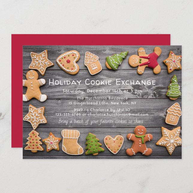 Invitation Rustic Gingerbread Holiday Cookie Exchange (Devant / Derrière)