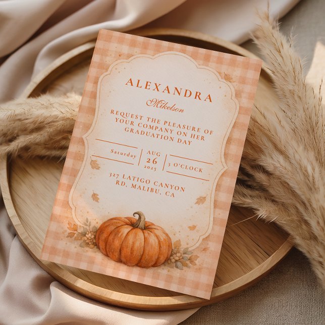 Invitation Rustic Gingham Pumpkin Fall Graduation (Créateur téléchargé)