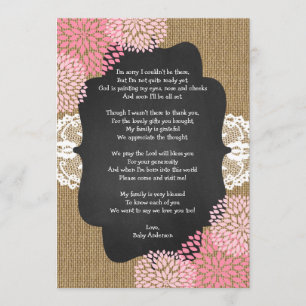 Invitation Rustic girl baby shower merci note avec poème