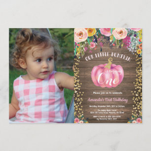 Invitation Rustic Girl Citrouille premier anniversaire Floral