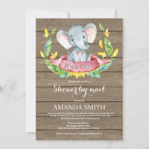 Invitation Rustic Girl Elephant Baby shower par courrier