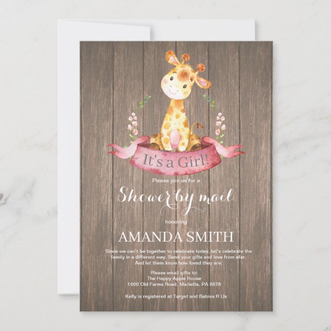 Invitation Rustic Girl Giraffe Baby shower par Mail Invitatio (Devant)