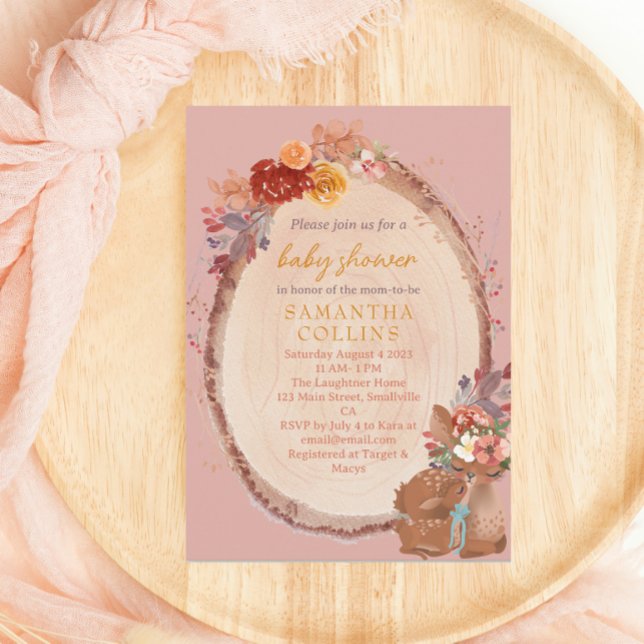 Invitation Rustic Girl Woodland Deer Baby shower (Créateur téléchargé)