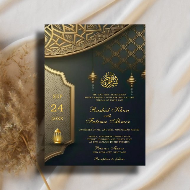 Invitation Rustic Gold Elegant Nikkah Musulman Mariage Cérémo (Créateur téléchargé)