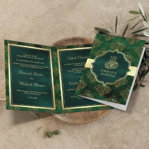 Invitation Rustic Gold Emerald Green Damask Mariage musulman