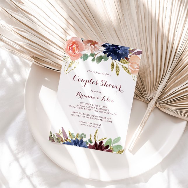 Invitation Rustic Gold Feuilles Calligraphie Couples Douche (Créateur téléchargé)