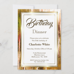 Invitation Rustic Gold Frame 50e anniversaire Dîner Invitatio