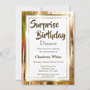 Invitation Rustic Gold Frame Surprise Dîner d'anniversaire 30
