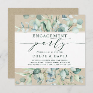 Invitation Rustic Gold Green Botanical Engagement Party
