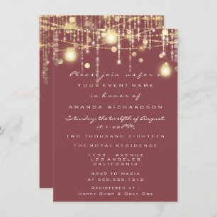 Invitation Rustic Gold Lights Jar Blush Rose Mariage